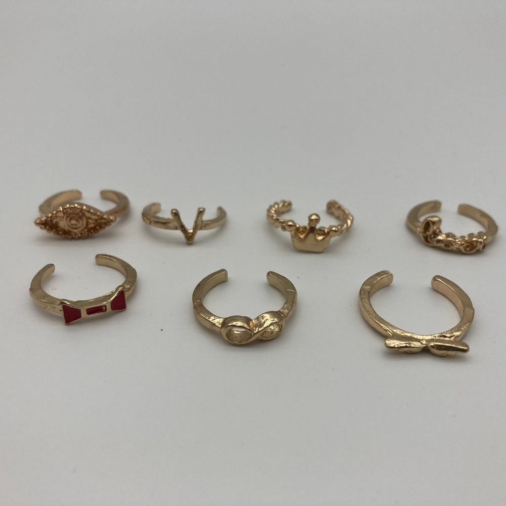 7-Piece Gold-Tone Adjustable Toe Ring Set - Boho Beach Style